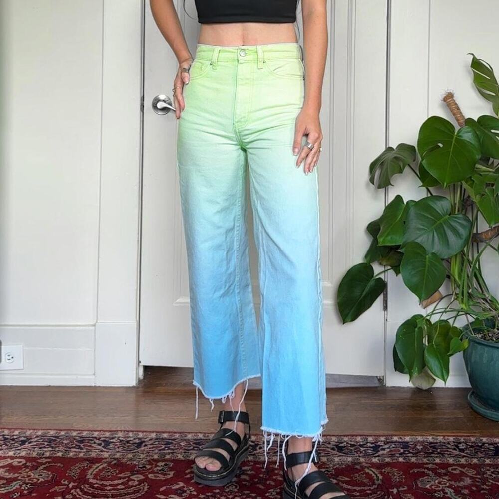 bdg green to blue ombre high waisted wide leg jeans